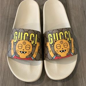 GUCCI X Pablo Delcie Size 13 Men's GG Supreme Funny Cat Sandals Gucci